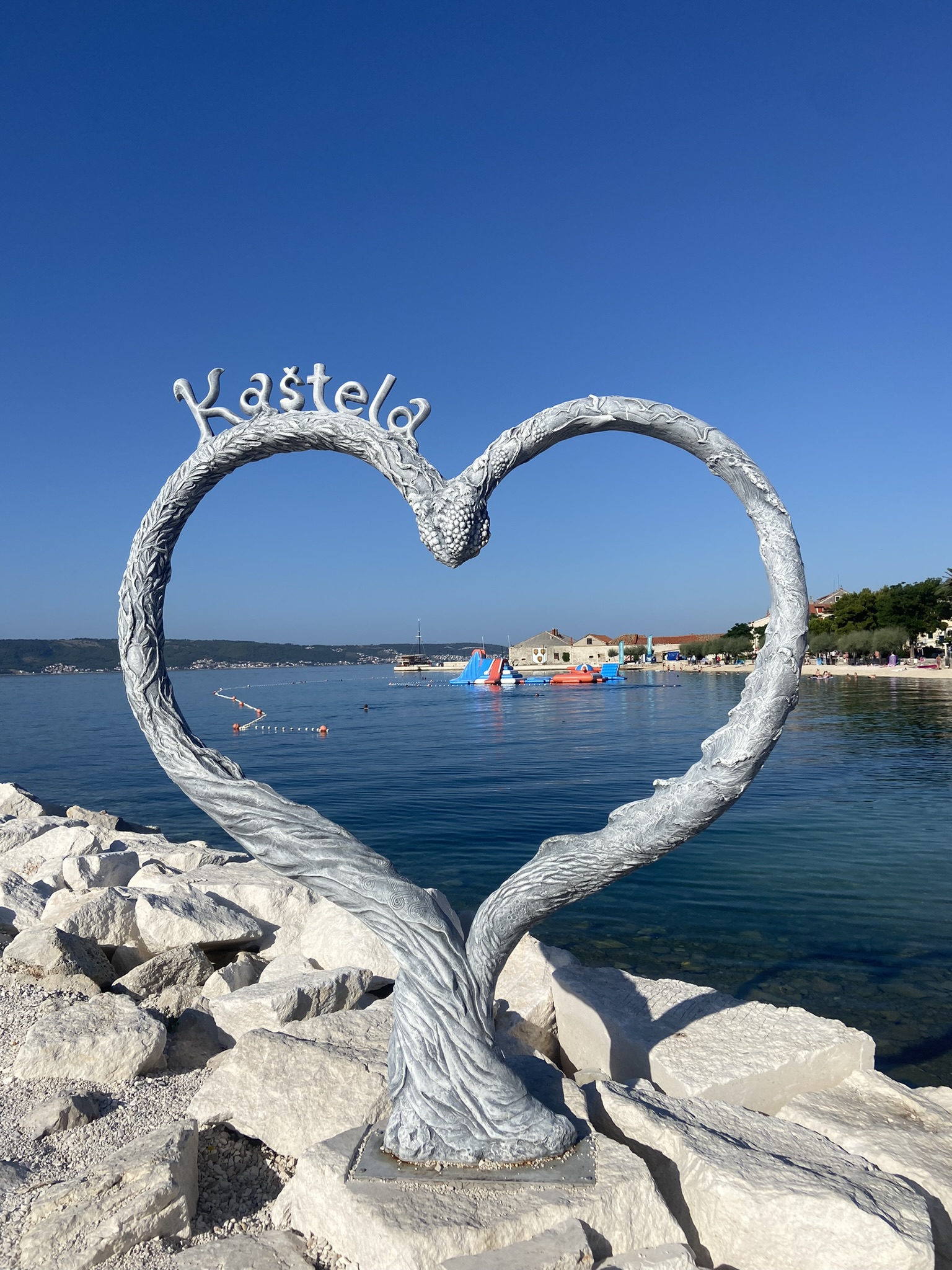 Kastela near Split. Heart with Kastela by the beach. Sea view